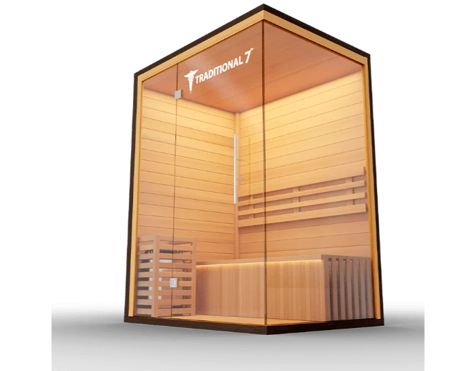 Medical Breakthrough Traditional 7 v2a: Traditional 3 Person Sauna Hemlock Wood, Bluetooth Audio, Rapid Heating