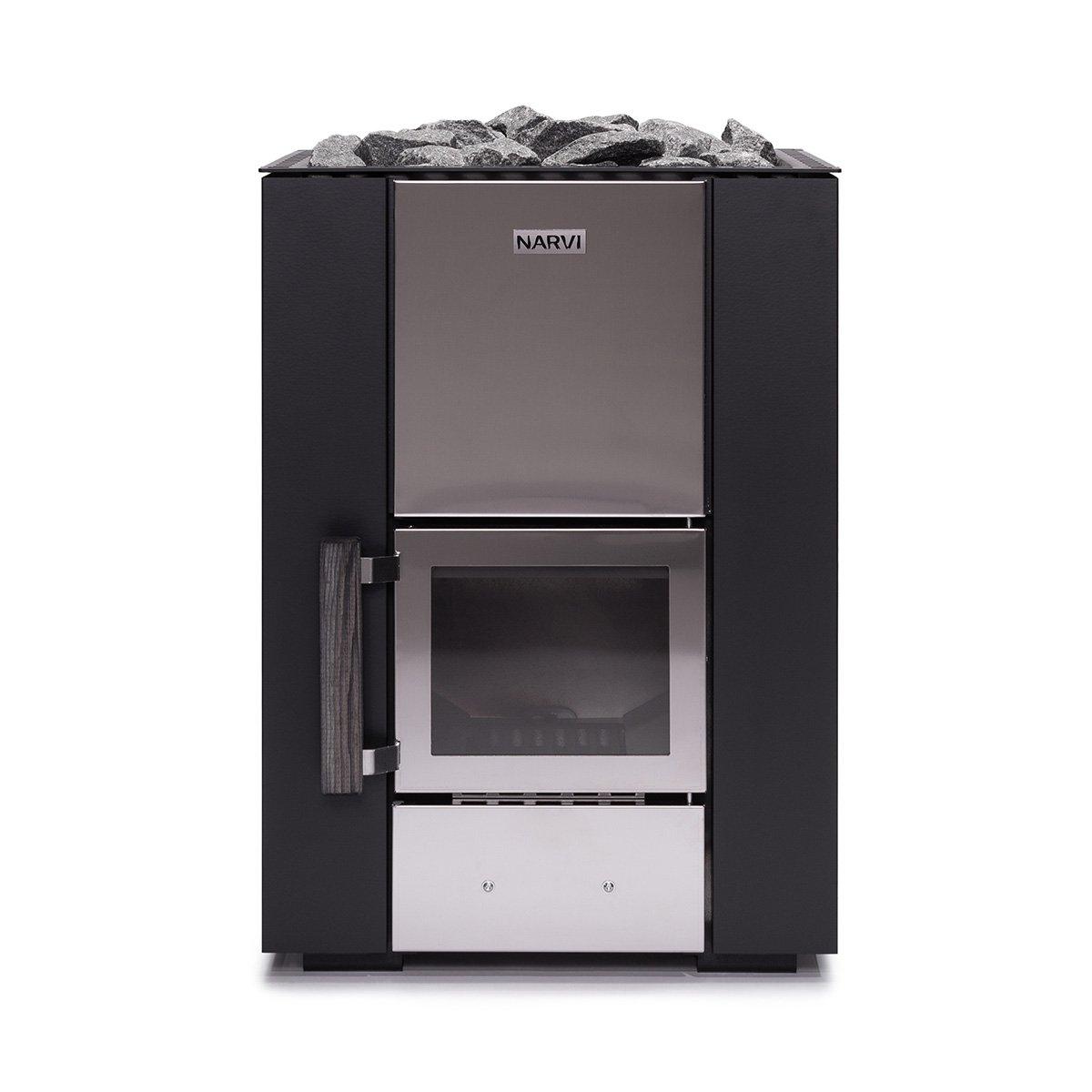 Narvi Kuru 13kW Wood-Burning Sauna Heater Stove - Stylish Black Steel Design, Made in Finland