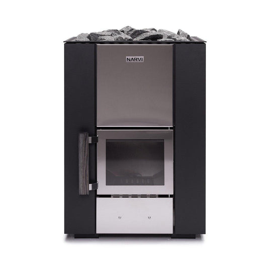 Narvi Kuru 16kW Wood-Burning Sauna Heater Stove - Stylish Black Steel Design, Made in Finland