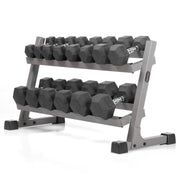 XMark 10 to 50 lbs. Rubber Hex Dumbbell Pairs Includes 2-Tier Storage Rack image 2
