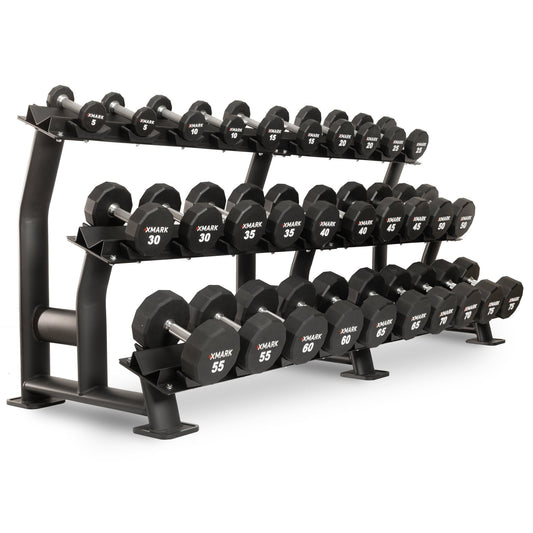 XMark 12-Sided Commercial Urethane Dumbbells (5-50 lb and 5-75 lb Sets)