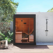 Auroom Aura 2-Person Outdoor Traditional Sauna Kit w/ Black Thermo-Spruce Wood image 2