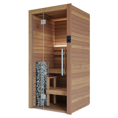 Auroom Cala Glass Mini 1-Person Traditional Sauna Kit w/ Thermo-Aspen Wood