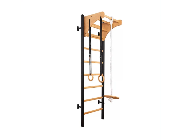 BenchK 211B + A076 Wall Bars Swedish Ladder for Kids with Pull-Up Bar, Gymnastic Rings, and Swing