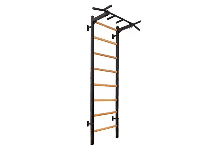 BenchK 221B Wall Bars Swedish Ladder - Beech Wood & Steel Gymnastic Ladder with 6-Grip Pull-Up Bar, 150 kg Capacity