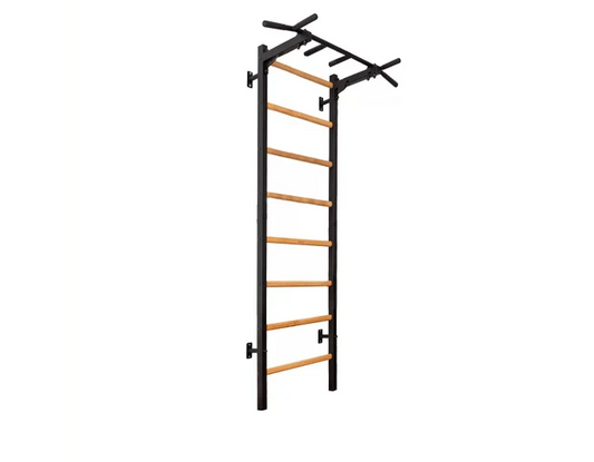 BenchK 221B Wall Bars Swedish Ladder - Beech Wood & Steel Gymnastic Ladder with 6-Grip Pull-Up Bar, 150 kg Capacity