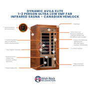 Dynamic Avila Elite 1-2 Person Ultra Low EMF FAR Infrared Sauna - Canadian Hemlock image 5