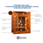 Dynamic Bellagio 3-Person Low EMF FAR Infrared Sauna - Canadian Hemlock image 5