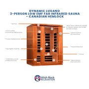 Dynamic Lugano 3-person Low EMF FAR Infrared Sauna - Canadian Hemlock image 5