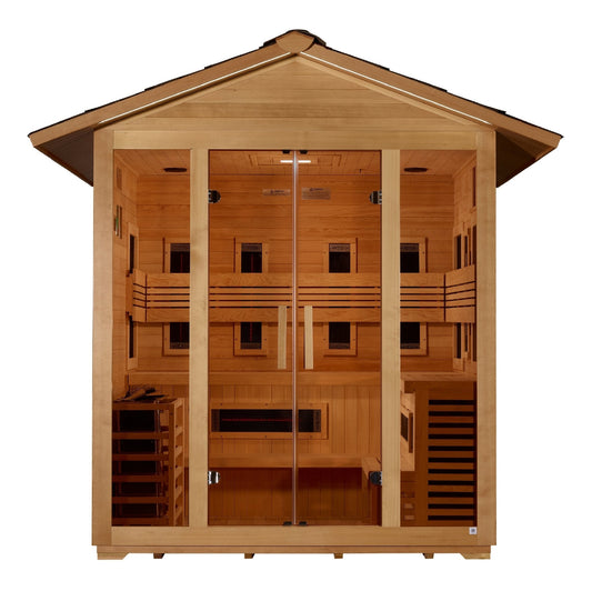Golden Designs Gargellen 5 Person Hybrid (PureTech Full Spectrum IR or Traditional Stove) Outdoor Sauna (GDI-8125-01)
