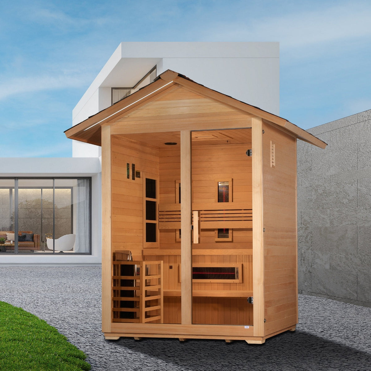 Golden Designs Carinthia 3 Person Hybrid (PureTech Full Spectrum IR or Traditional Stove) Outdoor Sauna (GDI-8123-01)