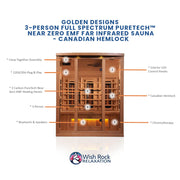 Golden Designs 3-Person Full Spectrum PureTech™ Near Zero EMF FAR Infrared Sauna - Canadian Hemlock image 5