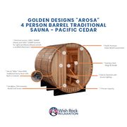 Golden Designs "Arosa" 4 Person Barrel Traditional Sauna - Pacific Cedar image 5