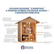 Golden Designs "Carinthia" 3 Person Hybrid Outdoor Sauna - Canadian Hemlock image 5