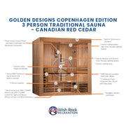 Golden Designs Copenhagen Edition 3 Person Traditional Sauna - Canadian Red Cedar image 5
