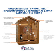 Golden Designs "Savonlinna" 3 Person Outdoor Traditional Sauna - Canadian Red Cedar image 5