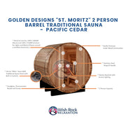 Golden Designs "St. Moritz" 2 Person Barrel Traditional Sauna - Pacific Cedar image 13