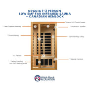 Gracia 1-2 Person Low EMF FAR Infrared Sauna - Canadian Hemlock image 6