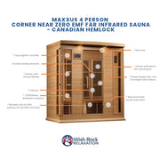 Maxxus 4 Person Corner Near Zero EMF FAR Infrared Sauna - Canadian Hemlock image 5