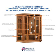 Maxxus "Avignon Edition" 3-Person Corner Near Zero EMF FAR Infrared Sauna - Canadian Red Cedar image 6