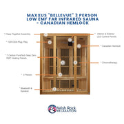 Maxxus "Bellevue" 3 person Low EMF FAR Infrared Sauna - Canadian Hemlock image 4