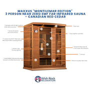 Maxxus "Montilemar Edition" 3 Person Near Zero EMF FAR Infrared Sauna - Canadian Red Cedar image 5