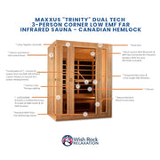 Maxxus "Trinity" Dual Tech 3-Person Corner Low EMF FAR Infrared Sauna - Canadian Hemlock image 5