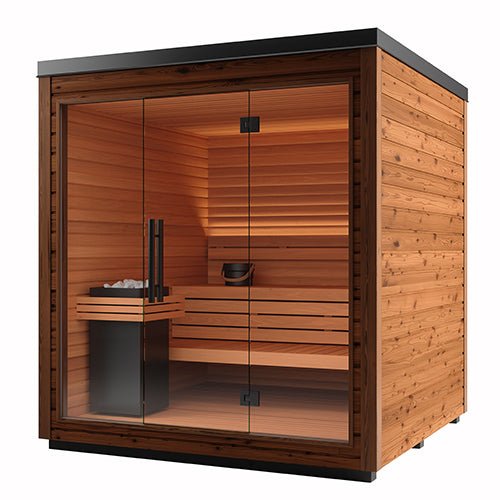 Auroom Mira L 5-Person Outdoor Traditional Sauna Cabin Kit w/ Natural Thermo-Spruce Wood