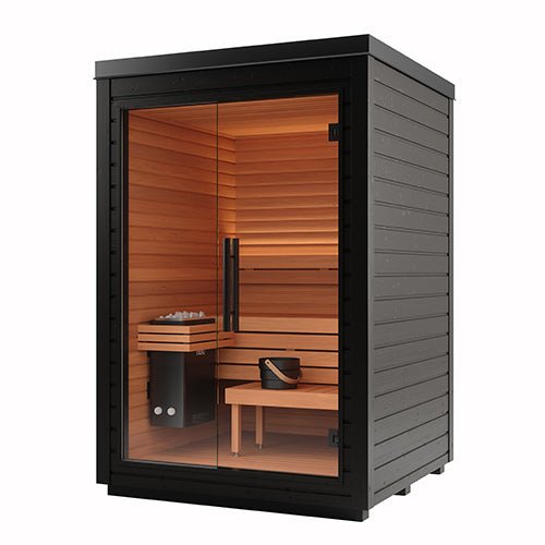 Auroom Mira S 2-Person Outdoor Traditional Sauna Cabin Kit w/ Black Thermo-Spruce Wood