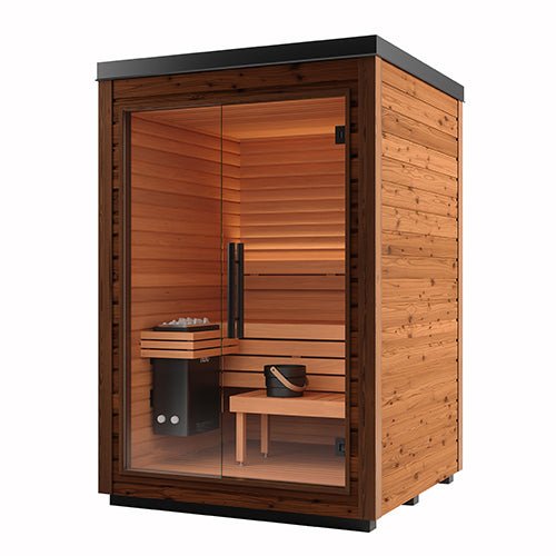 Auroom Mira S 2-Person Outdoor Traditional Sauna Cabin Kit w/ Natural Thermo-Spruce Wood