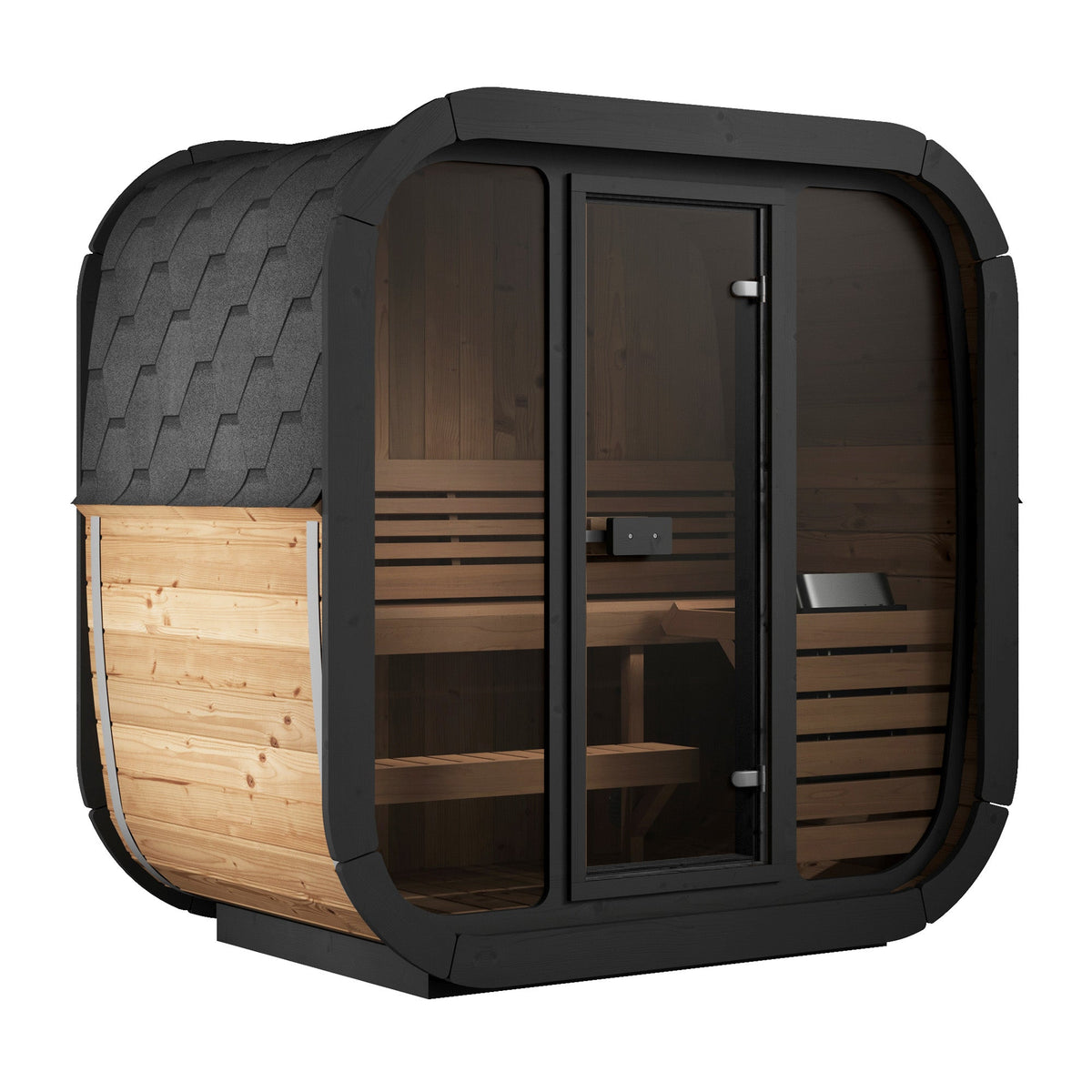 SaunaLife CL4G 3 Person Traditional Outdoor Cube Sauna w/ Ergonomic Design & App-Controlled LED