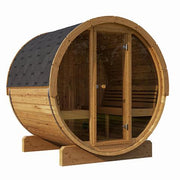 SaunaLife E7G 4 Person Traditional Outdoor Barrel Sauna w/ Full-Glass Front & Thermo-Aspen Seating image 4