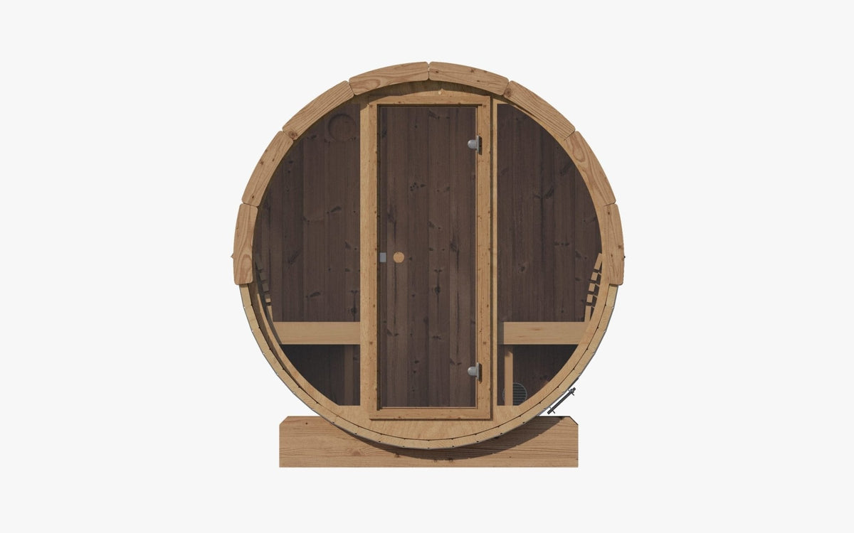 SaunaLife E7G 4 Person Traditional Outdoor Barrel Sauna w/ Full-Glass Front & Thermo-Aspen Seating