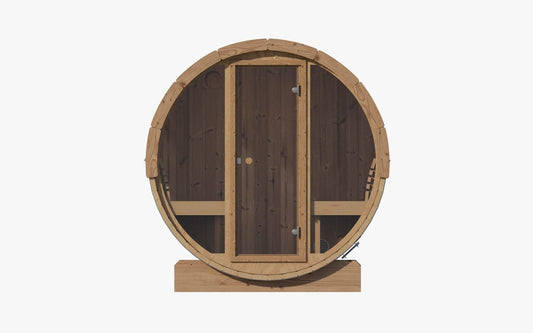 SaunaLife E7G 4 Person Traditional Outdoor Barrel Sauna w/ Full-Glass Front & Thermo-Aspen Seating