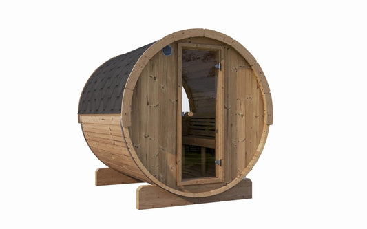 SaunaLife E8W 6 Person Traditional Outdoor Barrel Sauna w/ Glass Window & Ergonomic Seating