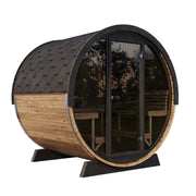SaunaLife 8 EE8G 6 Person Traditional Outdoor Barrel Sauna - Spacious, Ergonomic Design w/ Glass Wall