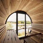 SaunaLife 8 EE8G 6 Person Traditional Outdoor Barrel Sauna - Spacious, Ergonomic Design w/ Glass Wall image 4