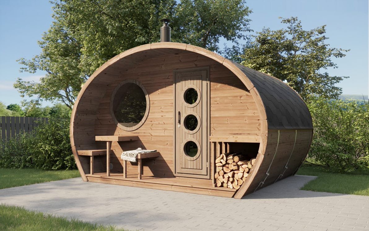 SaunaLife G11 8 Person Outdoor Traditional Sauna Suite with Lounge Area, Natural Light & Dimmable Lighting