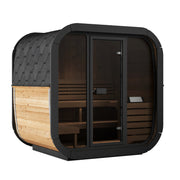 SaunaLife CL5G 4 Person Traditional Outdoor Cube Sauna w/ Glass Wall and Smart Lighting for Ultimate Relaxation