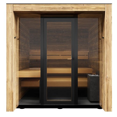 ThermaSol Fortis 4 Person Outdoor Traditional Sauna Cabin with Eave & Tinted Glass