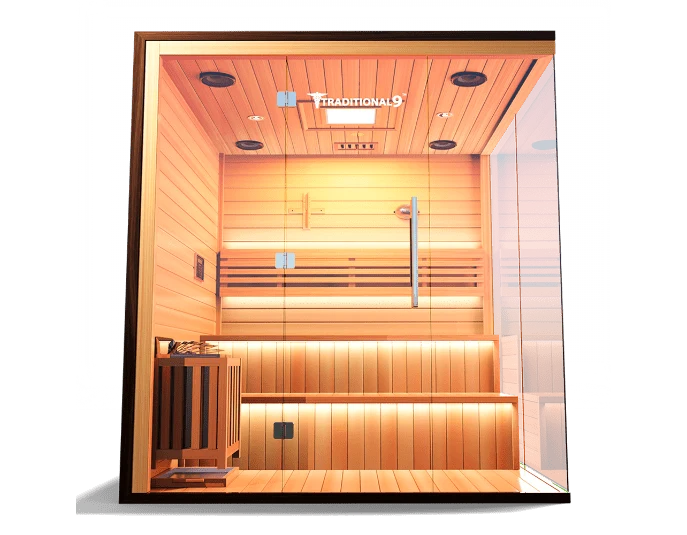 Medical Breakthrough 9 Traditional Sauna for 3-6 People, Hemlock Wood, Bluetooth, LED Control