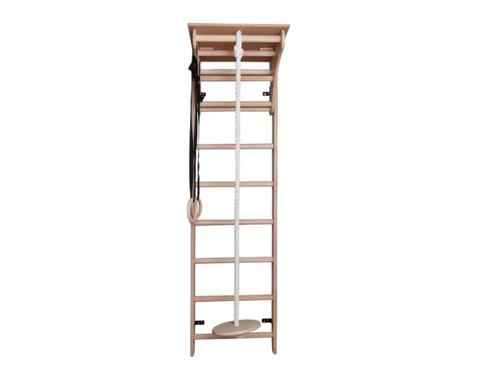 BenchK 112 + A204 - Wall Bars Swedish Ladder Solid Beech Wood Gymnastic Ladder with Adjustable Desk & Rings