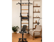 BenchK 523B Wall Bars Swedish Ladder with Bench, Pull-Up & Dip Bars, Compact Beech Wood & Steel Design image 22