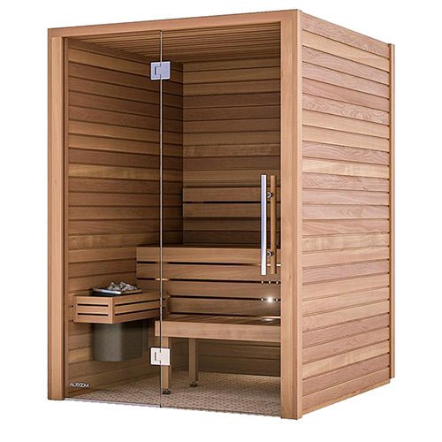 Auroom Cala Glass 4-Person Traditional Sauna Kit w/ Thermo-Aspen Wood
