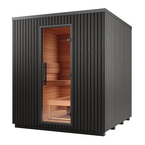 Auroom Garda 6-Person Fully Assembled Outdoor Traditional Sauna Cabin w/ Black Thermo-Pine Wood