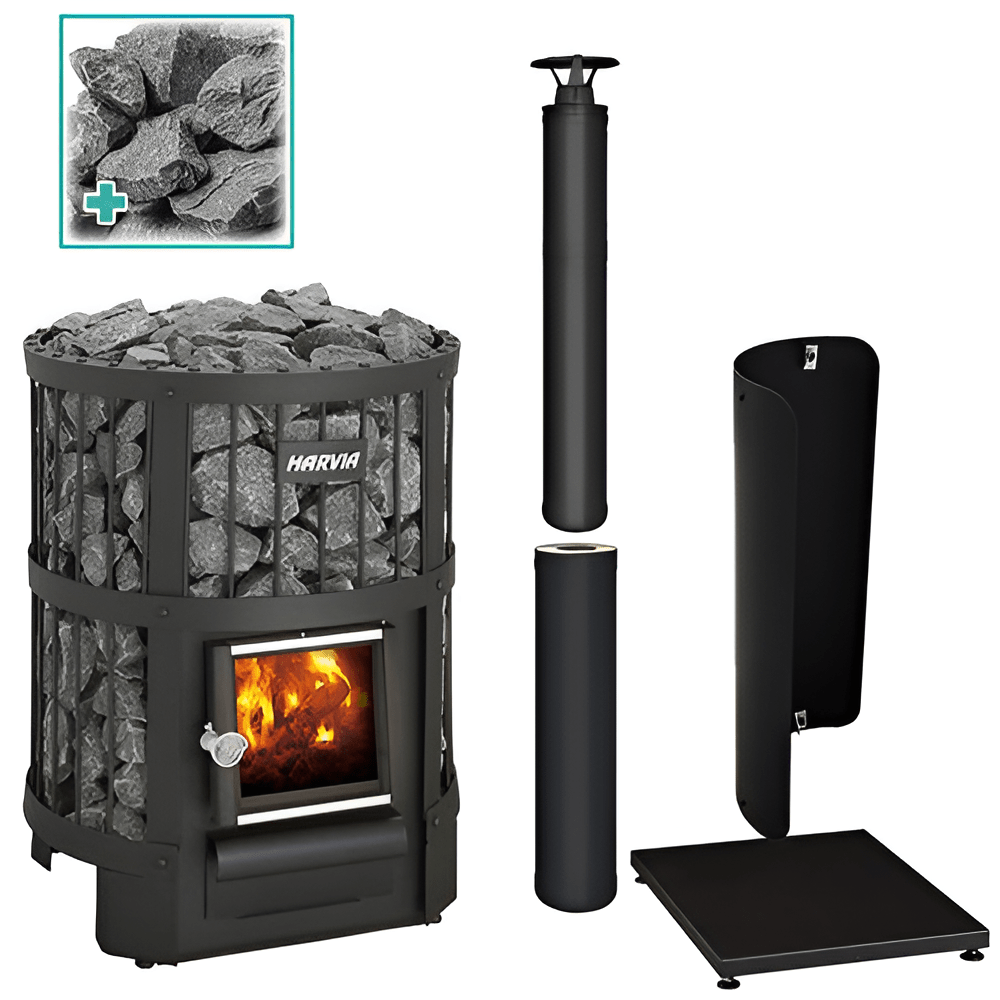 Harvia Legend Series 150 16kW Black Wood-Burning Sauna Stove Package