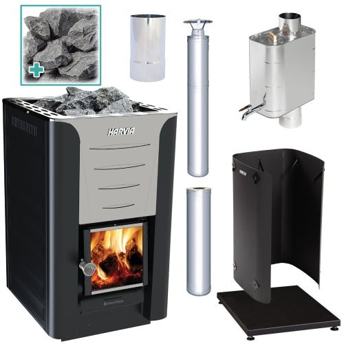 Harvia Pro Series 20 24.1kW Stainless Steel WH Wood-Burning Sauna Stove Package
