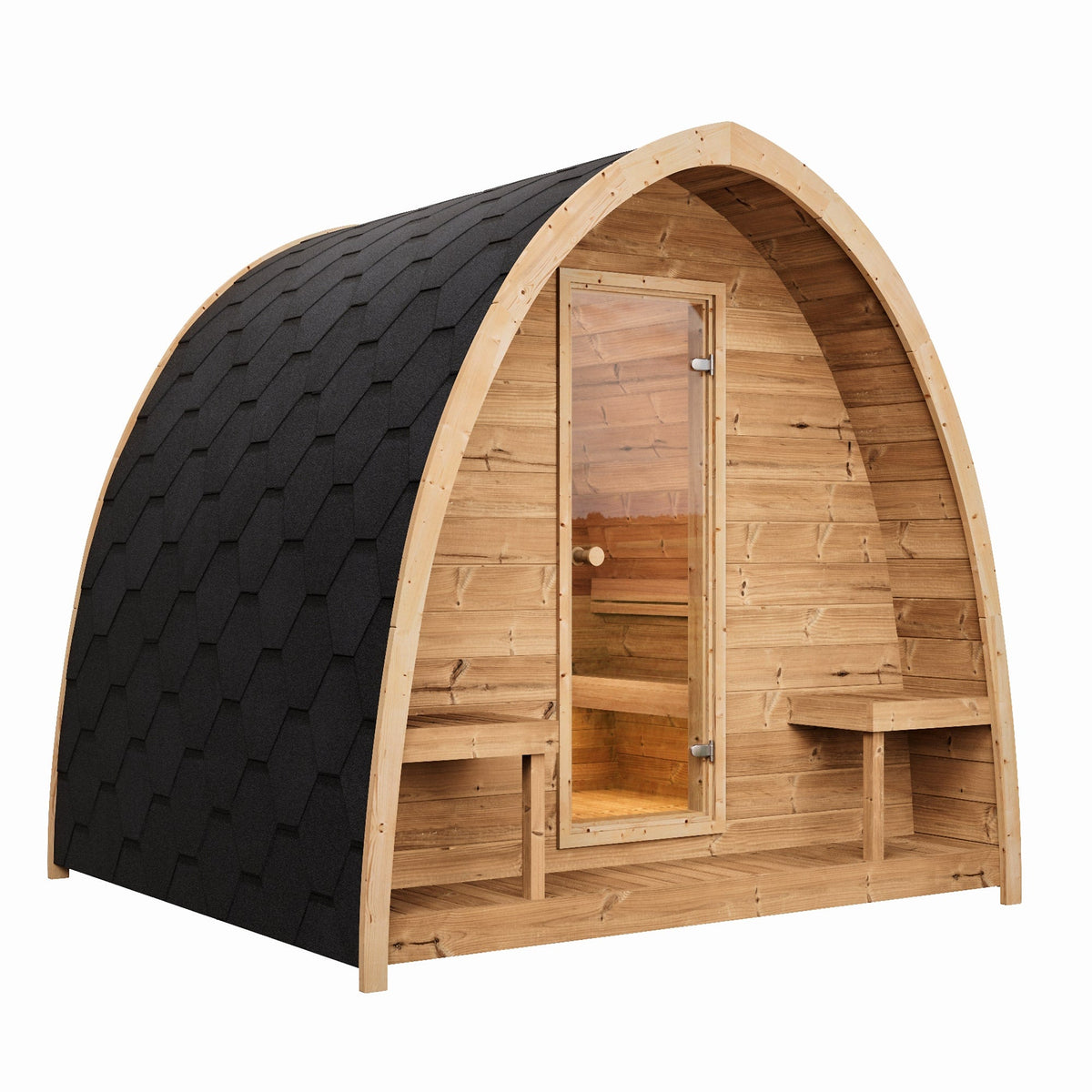 SaunaLife G3 6 Person Outdoor Traditional Home Sauna Kit with Compact Parabolic Roof & Weather-Resistant Thermo-Pine