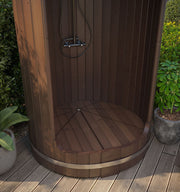 SaunaLife RAIN-Series Model R3 Barrel Shower - Eco-Friendly Thermo-Spruce, Dual-Head System image 2