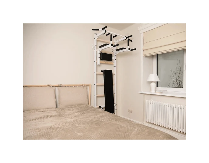 BenchK 223B Wall Bars Swedish Ladder: Multifunctional Solid Beech Wood Gym Station with Pull-Up & Dip Bars